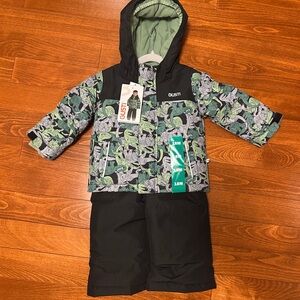 Gusti Kids Black & Green Printed Winter Jacket and Snow Pants Set